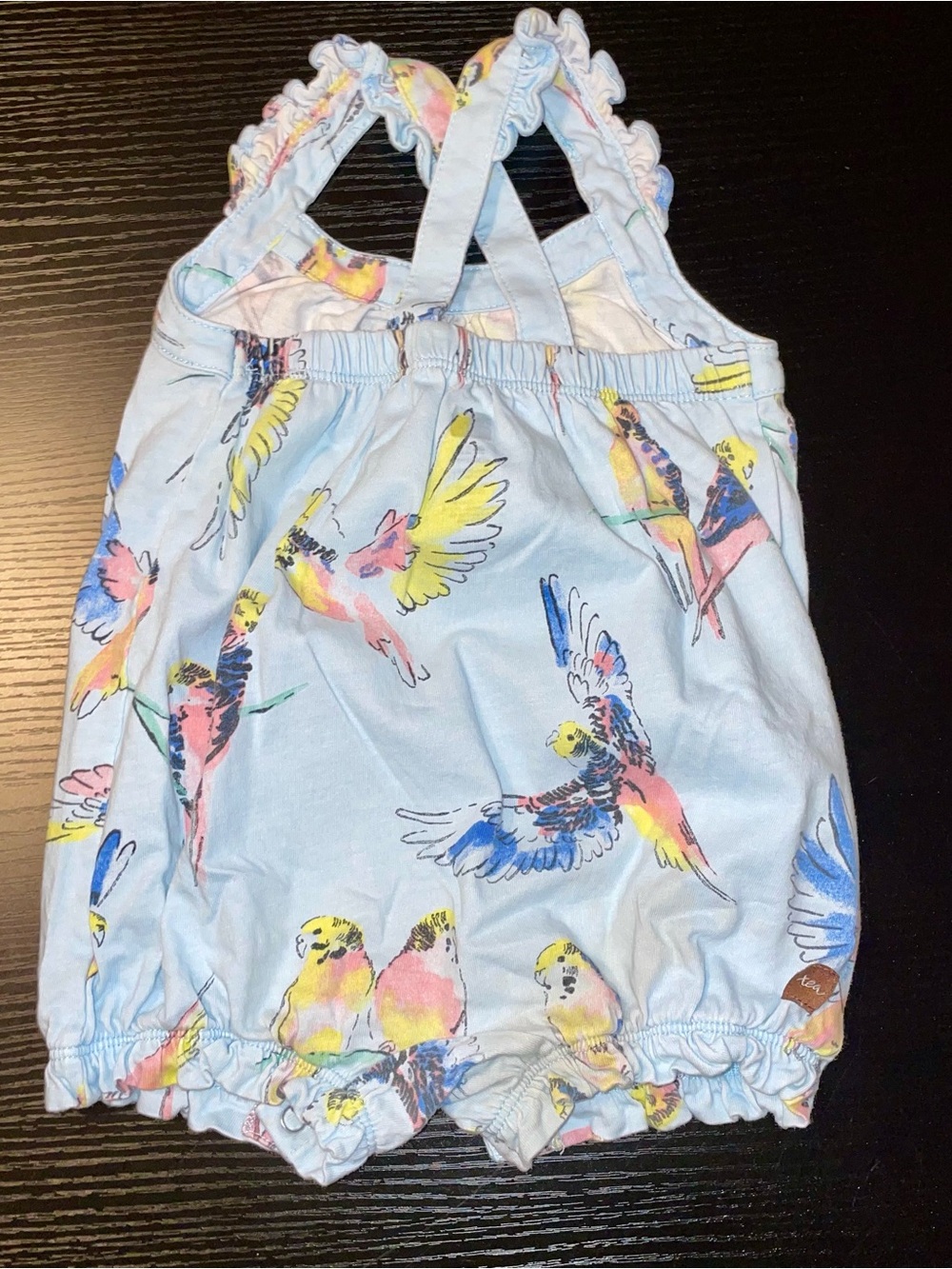 Tea Collection Light Blue Romper with Colorful Parrot Accents - Picture 3 of 5